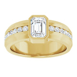 14K Gold Emerald Lab-Grown Diamond Accented Band - 7x5mm Stones - Yellow Gold - view 3