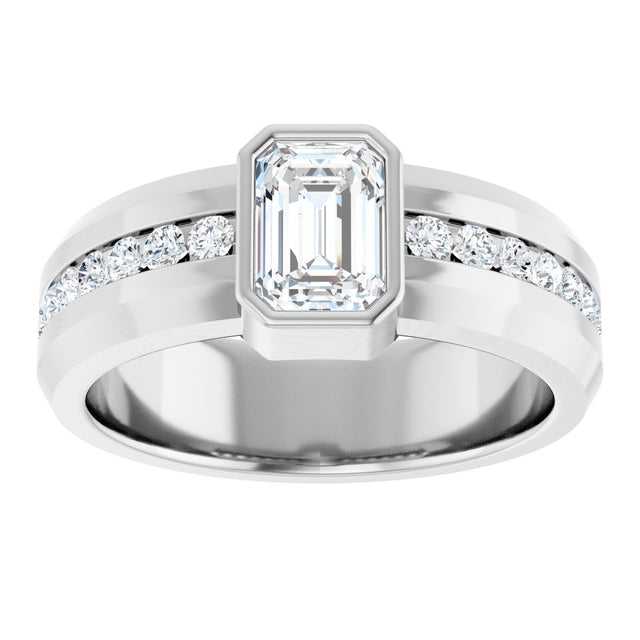 Platinum Emerald Lab-Grown Diamond Accented Band - 7x5mm Stones - view 3