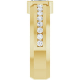 14K Gold Emerald Lab-Grown Diamond Accented Band - 7x5mm Stones - Yellow Gold - view 4