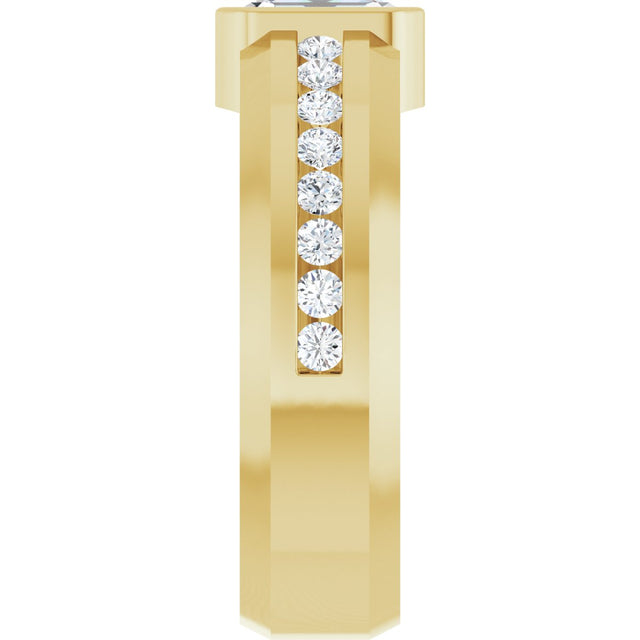 14K Gold Emerald Lab-Grown Diamond Accented Band - 7x5mm Stones - Yellow Gold - view 4