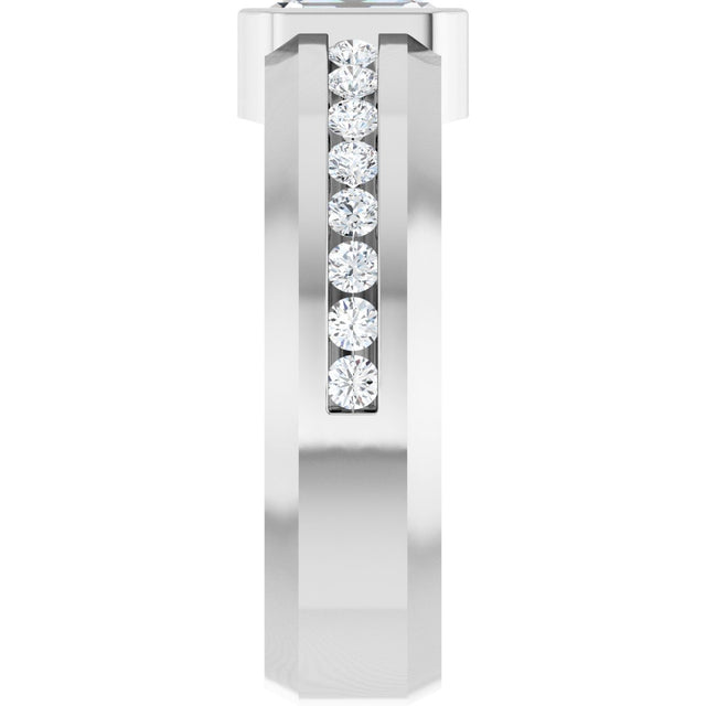 14K Gold Emerald Lab-Grown Diamond Accented Band - 7x5mm Stones - White Gold - view 4