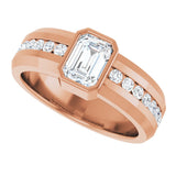 14K Gold Emerald Lab-Grown Diamond Accented Band - 7x5mm Stones - Rose Gold - view 5