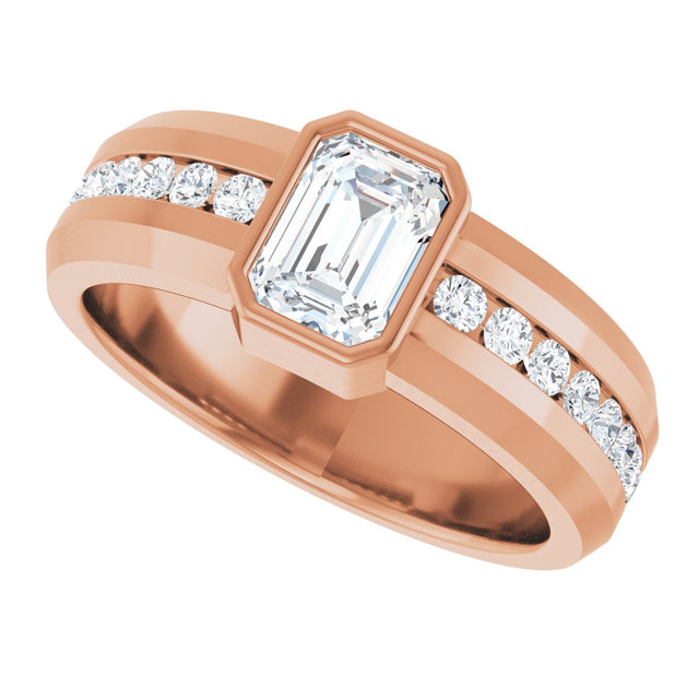 14K Gold Emerald Lab-Grown Diamond Accented Band - 7x5mm Stones - Rose Gold - view 5