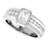 14K Gold Emerald Lab-Grown Diamond Accented Band - 7x5mm Stones - White Gold - view 5
