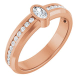 14K Gold Oval Lab-Grown Diamond Accented Band - 5x3mm Stones - Rose Gold
