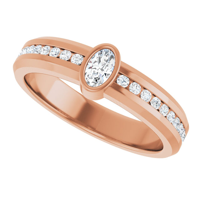 14K Gold Oval Lab-Grown Diamond Accented Band - 5x3mm Stones - Rose Gold - view 5
