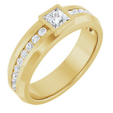 14K Gold Square Lab-Grown Diamond Accented Band - 4x4mm Stones - Yellow Gold