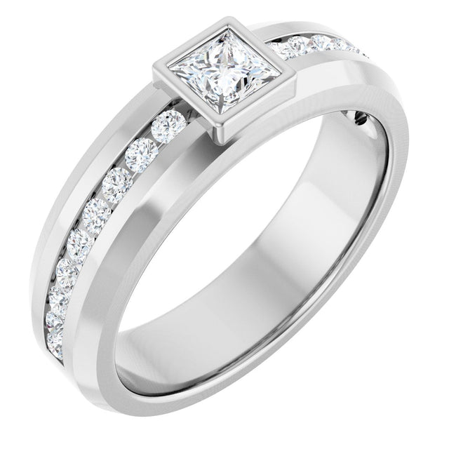 14K Gold Square Lab-Grown Diamond Accented Band - 4x4mm Stones - White Gold
