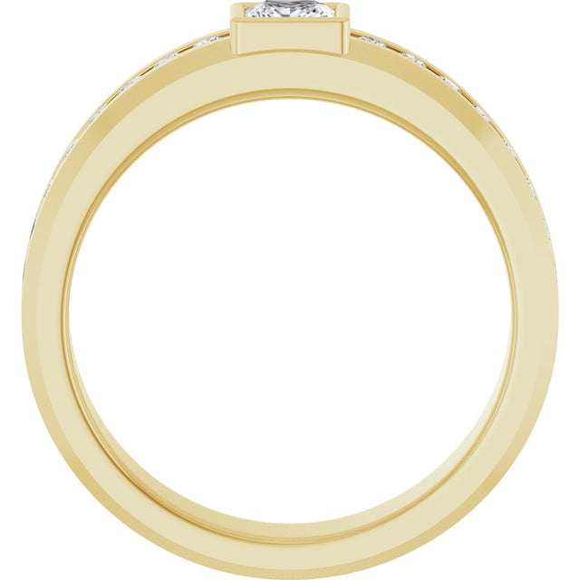 14K Gold Square Lab-Grown Diamond Accented Band - 4x4mm Stones - Yellow Gold - view 2