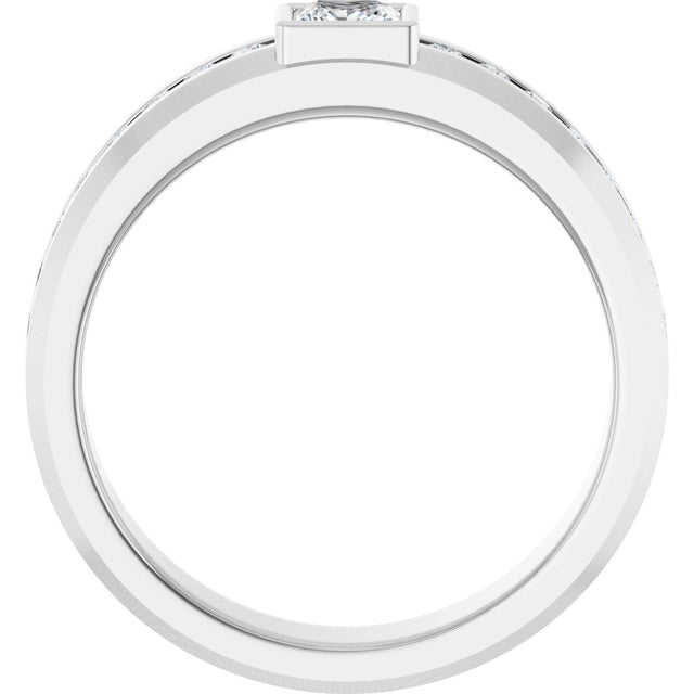 Platinum Square Lab-Grown Diamond Accented Band - 4x4mm Stones - view 2