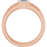 14K Gold Emerald Lab-Grown Diamond Accented Band - 7x5mm Stones - Rose Gold - view 2