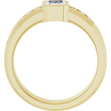 14K Gold Emerald Lab-Grown Diamond Accented Band - 7x5mm Stones - Yellow Gold - view 2
