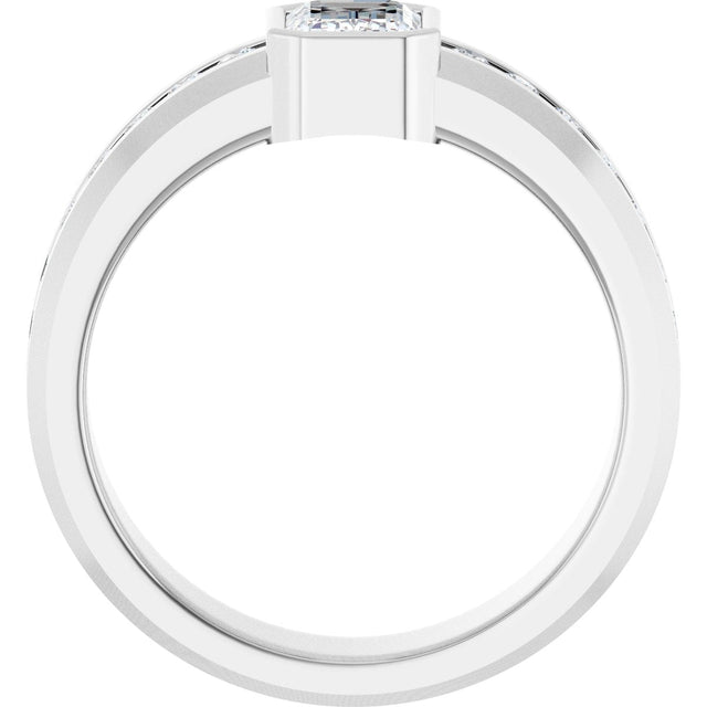 14K Gold Emerald Lab-Grown Diamond Accented Band - 7x5mm Stones - White Gold - view 2