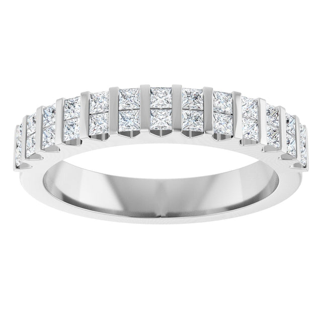 14K Gold Square Natural Diamond Channel-Set Double Row Anniversary Band - 1/2 CTW - White Gold - view 3
