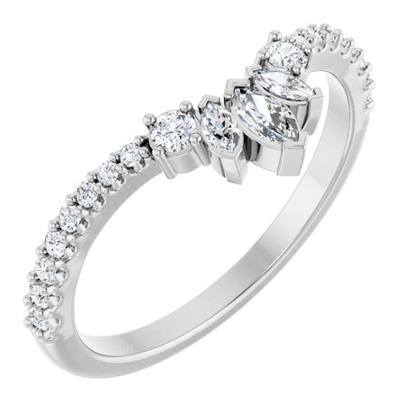 14K Gold Marquise Natural Diamond Contour Band - 1/3 CTW - White Gold