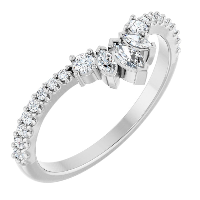 14K Gold Marquise Lab-Grown Diamond Contour Band - 1/3 CTW - White Gold