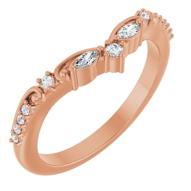 14K Gold Marquise Lab-Grown Diamond Contour Band - 1/6 CTW - Rose Gold