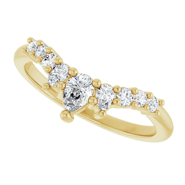 14K Gold Pear Natural Diamond Contour Band - 3/8-1/2 CTW - Yellow Gold - view 5