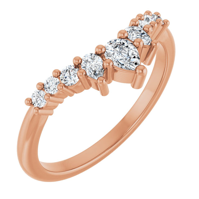 14K Gold Pear Natural Diamond Contour Band - 3/8-1/2 CTW - Rose Gold