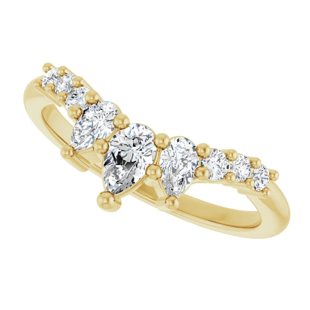 14K Gold Pear Natural Diamond Contour Band - 3/8-1/2 CTW - Yellow Gold - view 5