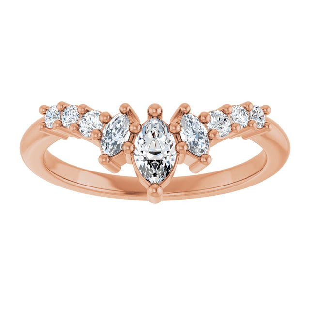 14K Gold Marquise Natural Diamond Contour Band - 1/4-3/8 CTW - Rose Gold - view 3