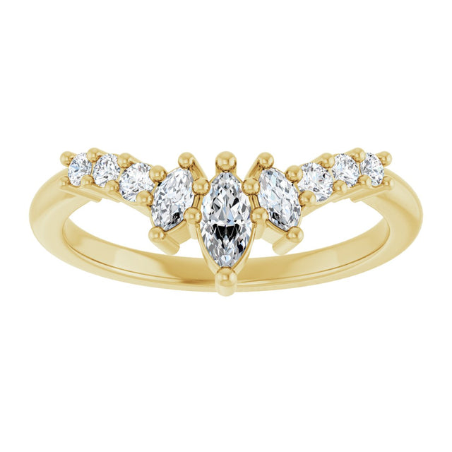 14K Gold Marquise Natural Diamond Contour Band - 1/4-3/8 CTW - Yellow Gold - view 3
