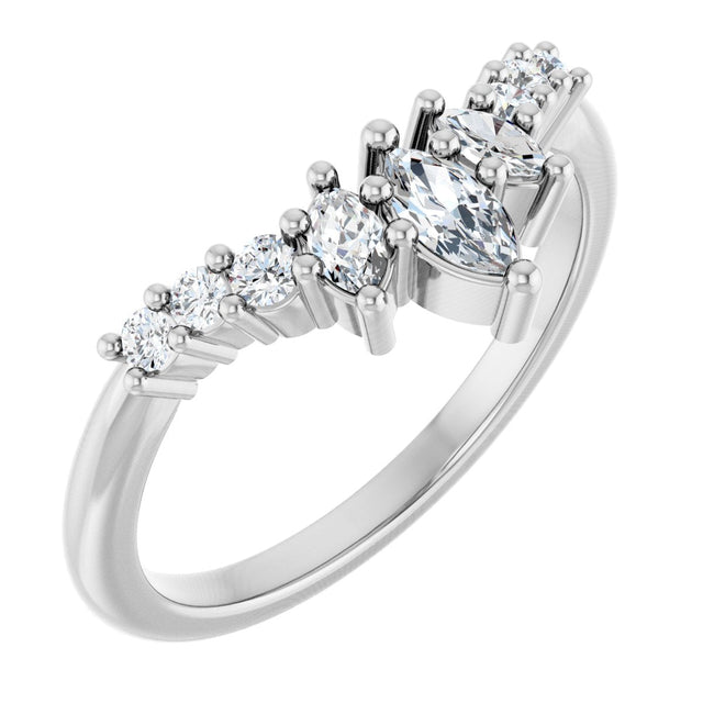14K Gold Marquise Natural Diamond Contour Band - 1/4-3/8 CTW - White Gold