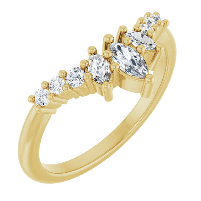 14K Gold Marquise Natural Diamond Contour Band - 1/4-3/8 CTW - Yellow Gold
