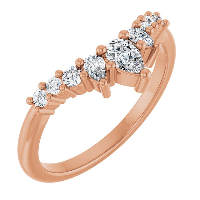 14K Gold Pear Natural Diamond Contour Band - 3/8-1/2 CTW - Rose Gold
