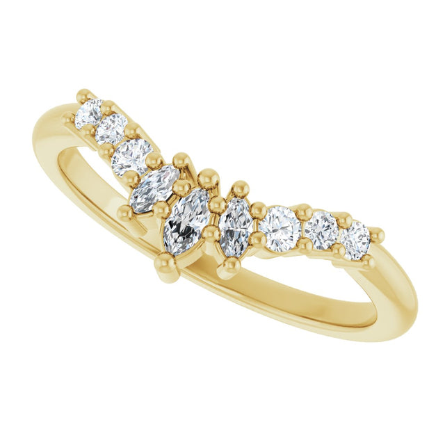 14K Gold Marquise Natural Diamond Contour Band - 1/4-3/8 CTW - Yellow Gold - view 5