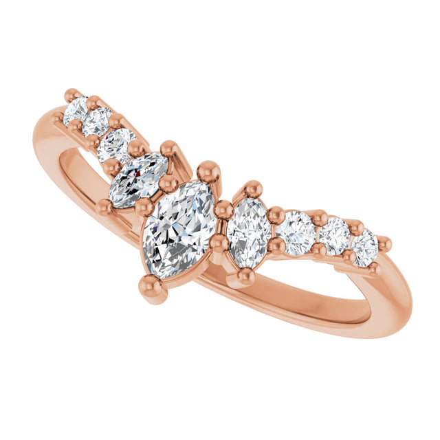 14K Gold Marquise Natural Diamond Contour Band - 1/4-3/8 CTW - Rose Gold - view 5