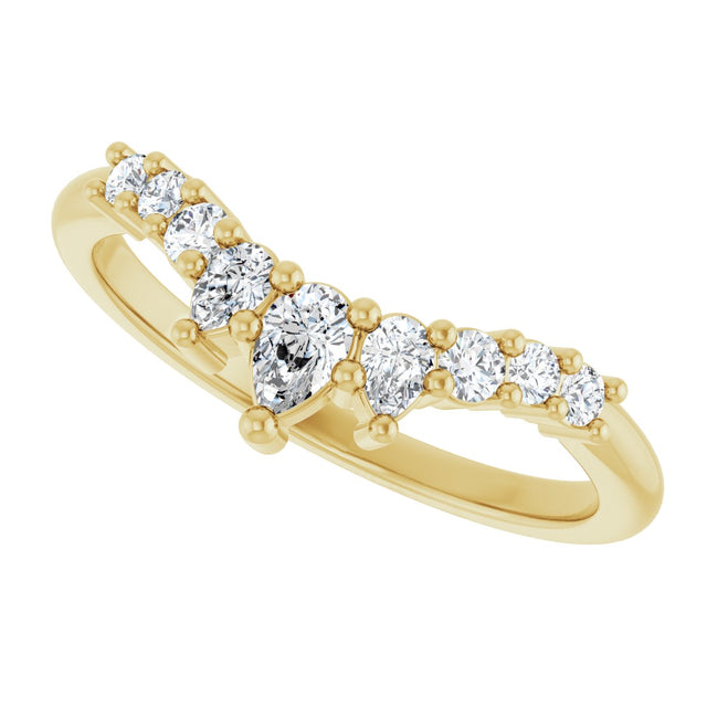 14K Gold Pear Natural Diamond Contour Band - 3/8-1/2 CTW - Yellow Gold - view 5