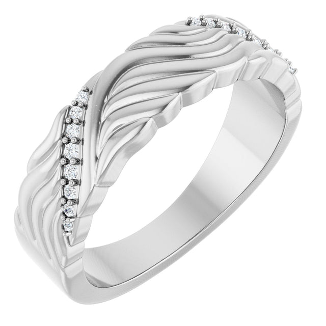 14K Gold Round Lab-Grown Diamond Accented Sculptural Band - 08 CTW - White Gold