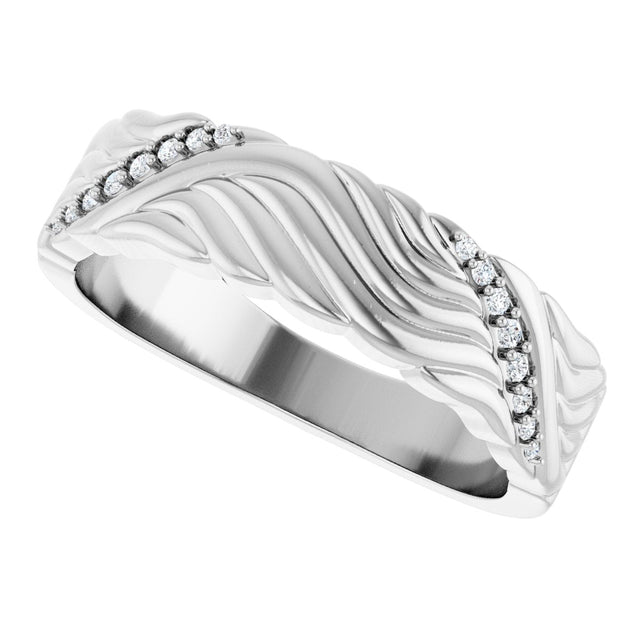14K Gold Round Lab-Grown Diamond Accented Sculptural Band - 08 CTW - White Gold - view 5
