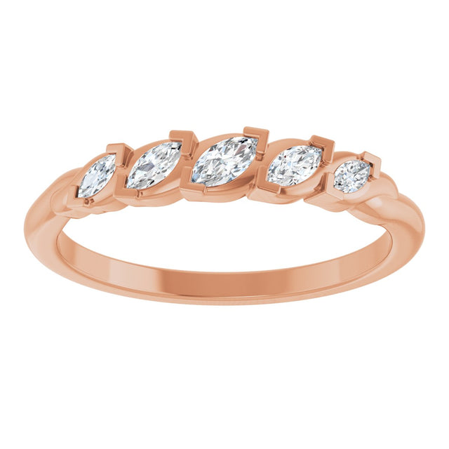 14K Gold Marquise Natural Diamond Anniversary Band - 1/4 CTW - Rose Gold - view 3