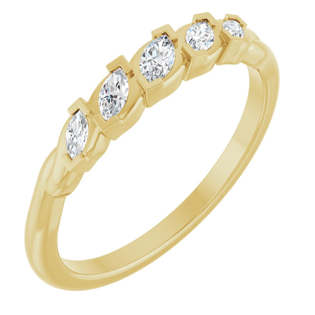 14K Gold Marquise Natural Diamond Anniversary Band - 1/4 CTW - Yellow Gold