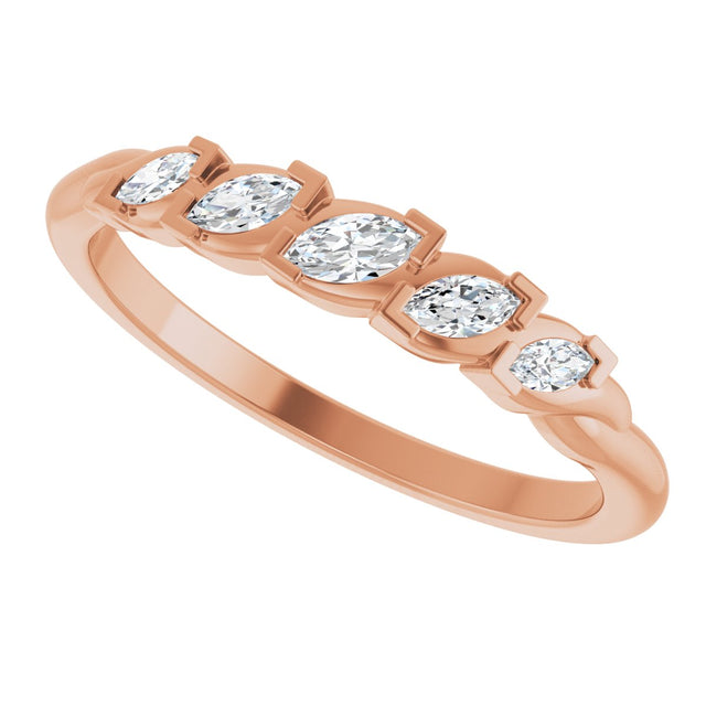 14K Gold Marquise Natural Diamond Anniversary Band - 1/4 CTW - Rose Gold - view 5