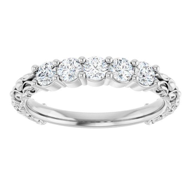 14K Gold Round Lab-Grown Diamond Five-Stone Sculptural Anniversary Band - 1/2 CTW - White Gold - view 8
