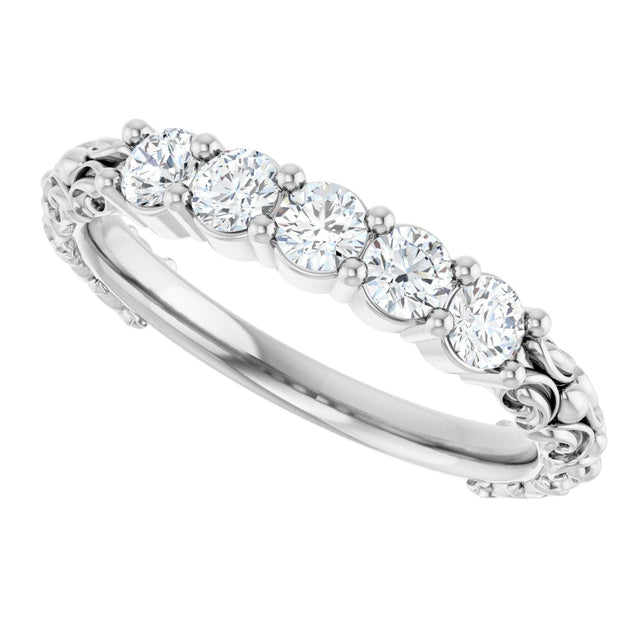 14K Gold Round Lab-Grown Diamond Five-Stone Sculptural Anniversary Band - 1/2 CTW - White Gold - view 10