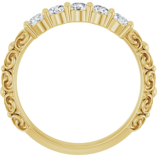 14K Gold Round Lab-Grown Diamond Five-Stone Sculptural Anniversary Band - 1/2 CTW - Yellow Gold - view 7