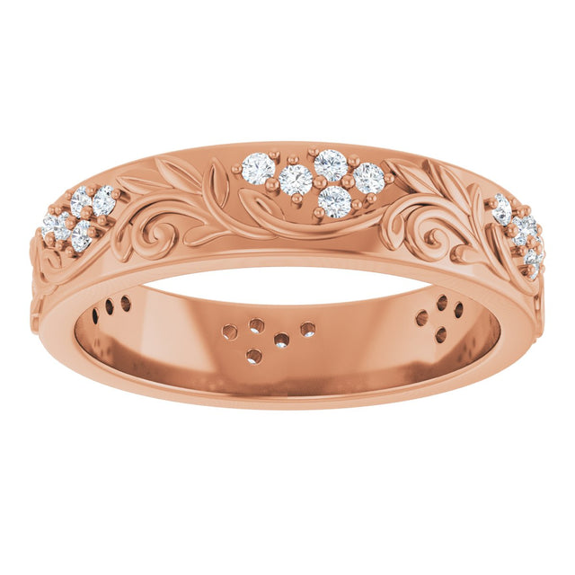 14K Gold Round Lab-Grown Diamond Accented Floral Band - 1.5mm Stones - Rose Gold - view 8