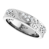 Platinum Round Lab-Grown Diamond Accented Floral Band - 1.5mm Stones - view 10