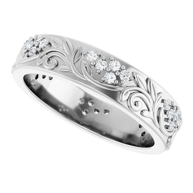 Platinum Round Lab-Grown Diamond Accented Floral Band - 1.5mm Stones - view 10