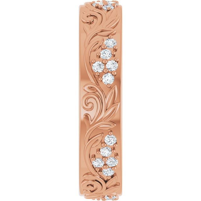 14K Gold Round Lab-Grown Diamond Accented Floral Band - 1.5mm Stones - Rose Gold - view 9