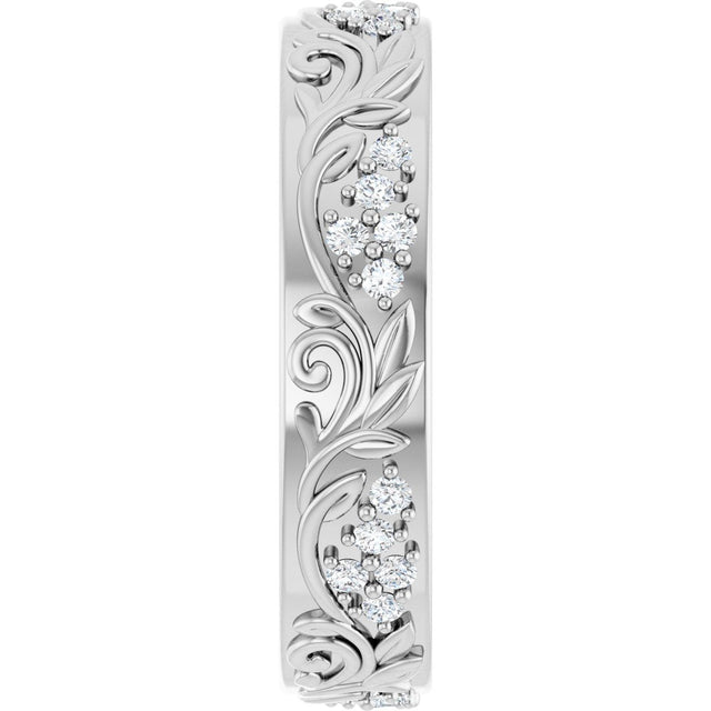 Platinum Round Lab-Grown Diamond Accented Floral Band - 1.5mm Stones - view 9
