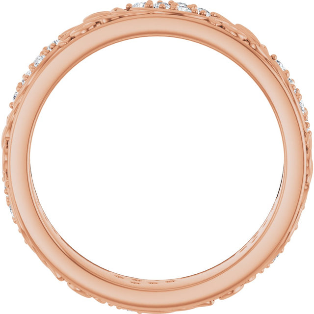 14K Gold Round Lab-Grown Diamond Accented Floral Band - 1.5mm Stones - Rose Gold - view 7
