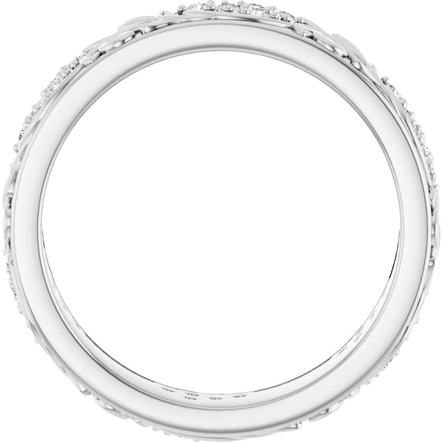 Platinum Round Lab-Grown Diamond Accented Floral Band - 1.5mm Stones - view 7
