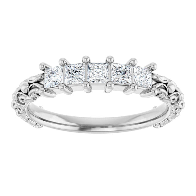 Platinum Square Natural Diamond Five-Stone Sculptural Anniversary Band - 1/2 CTW - view 8