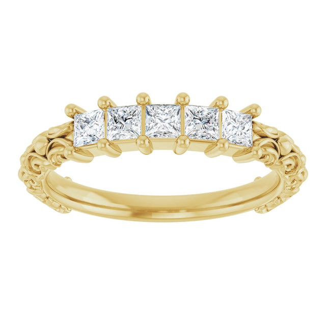14K Gold Square Natural Diamond Five-Stone Sculptural Anniversary Band - 1/2 CTW - Yellow Gold - view 8