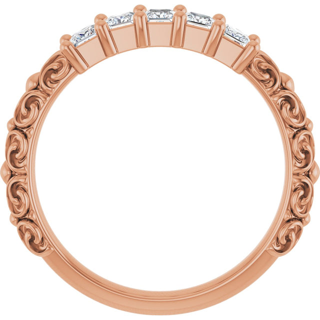 14K Gold Square Natural Diamond Five-Stone Sculptural Anniversary Band - 1/2 CTW - Rose Gold - view 7